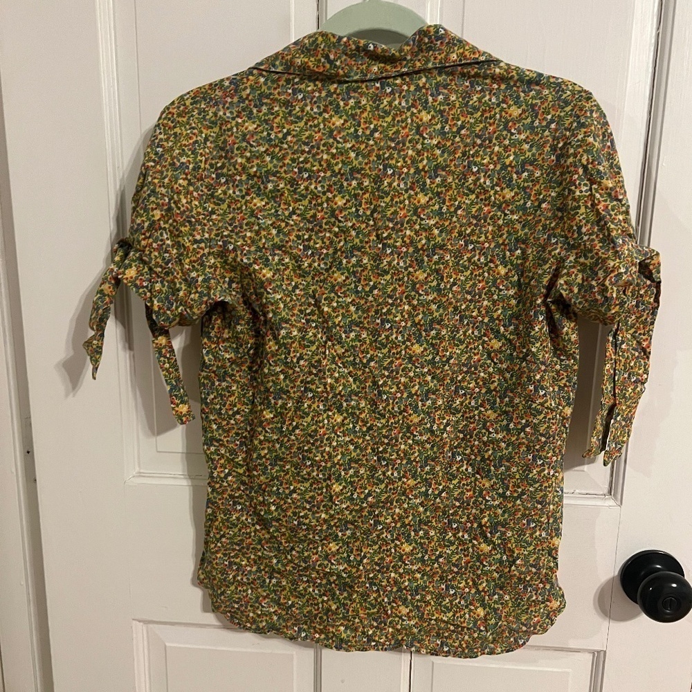 Vintage 70s Sears JR Bazaar Top Juniors 7 Yellow Green Retro Mod Blouse - Picture 4 of 10